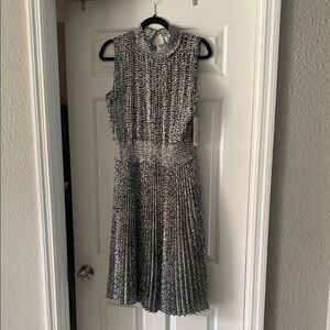 Nanette Lepore Black and White Midi Dress with Mandarin Collar